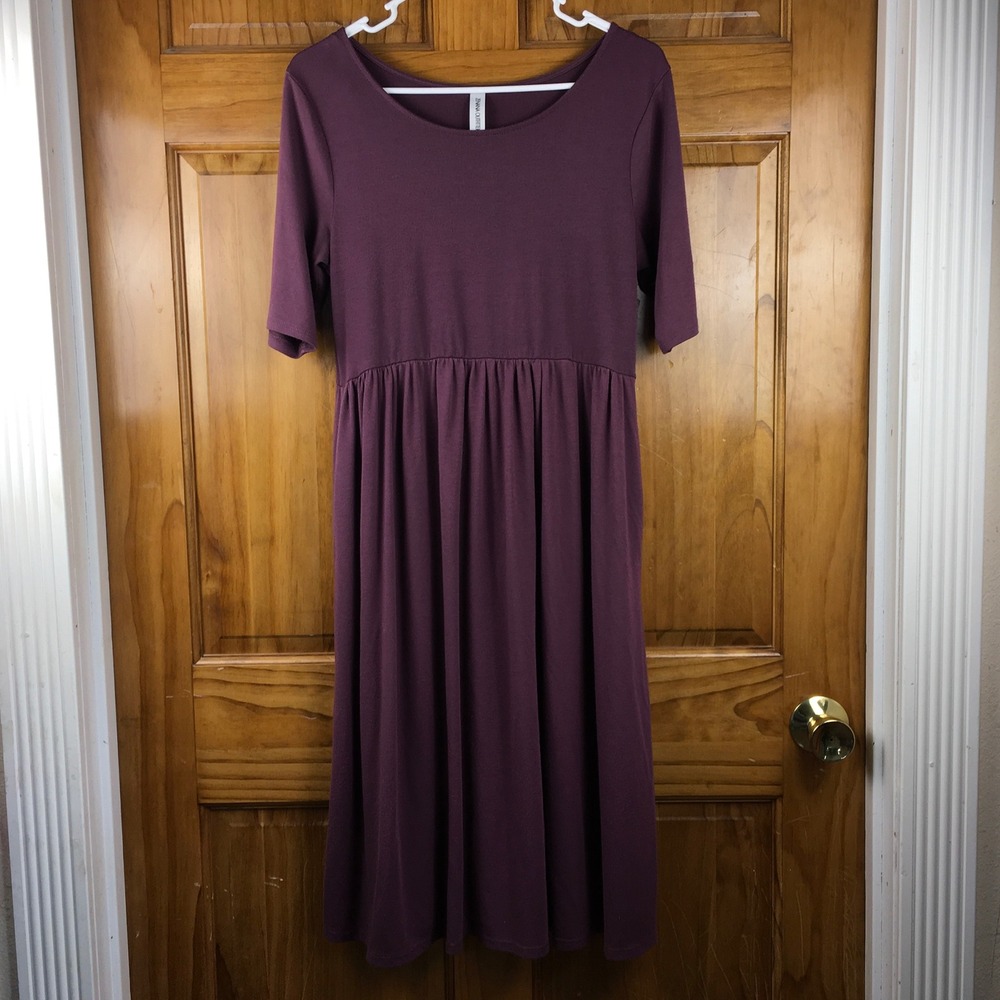 Zenana Plum Purple Short Sleeve Babydoll Empire Waist Dress Lg Soft Goth Modest